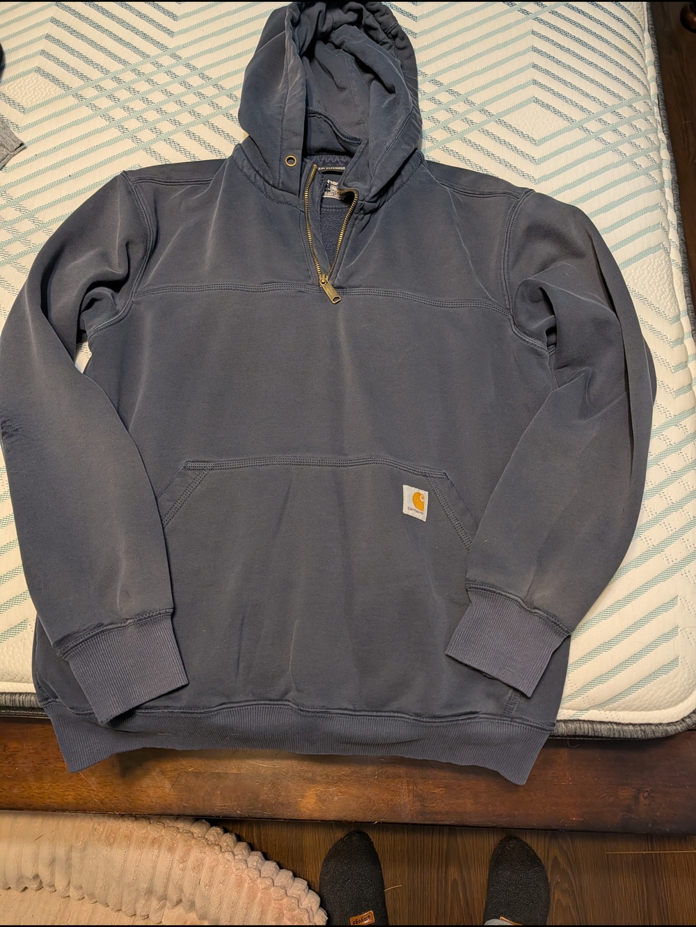 Carhartt Slate Gray Pullover Hoodie with Gold Logo Patch